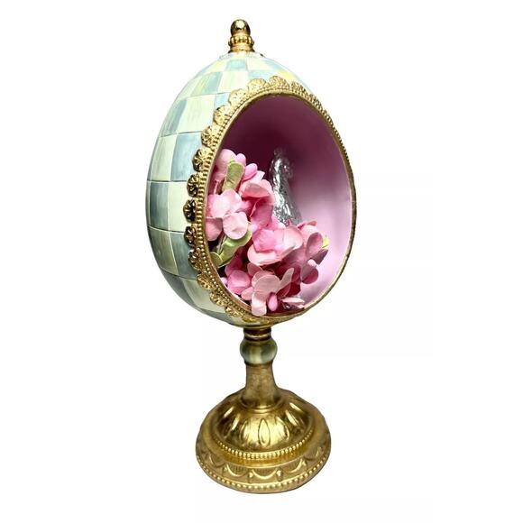 MACKENZIE-CHILDS Touch Of Pink Chick Treasure Egg Courtly Check Home Decor NEW - Picture 8 of 9
